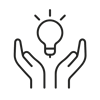 could you create an icon of the outline of two hands upwards and a bulb coming out of it as if the hands are holding the bulb but are not touching The