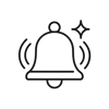 could you make a icon of Bell with a spark or radar waves early alert outline in thin black lines no colour filling-1