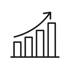 icon of a bar char and an arrow next to the bar pointing up to signal growth Outline in black not filled in with any colour-1