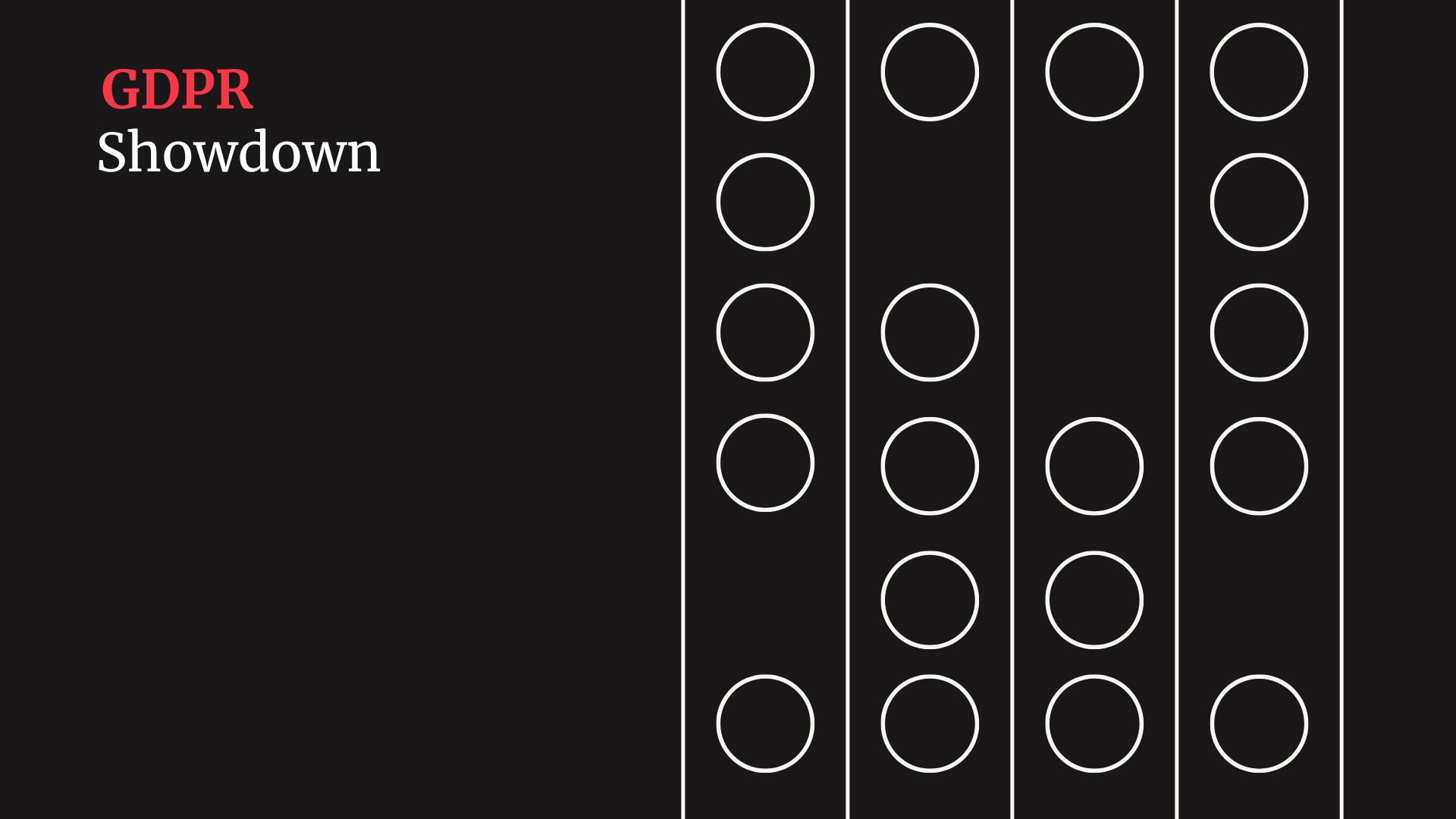 title GDPR showdown, on the right is an icon of white outline circles between white lines against a black background 