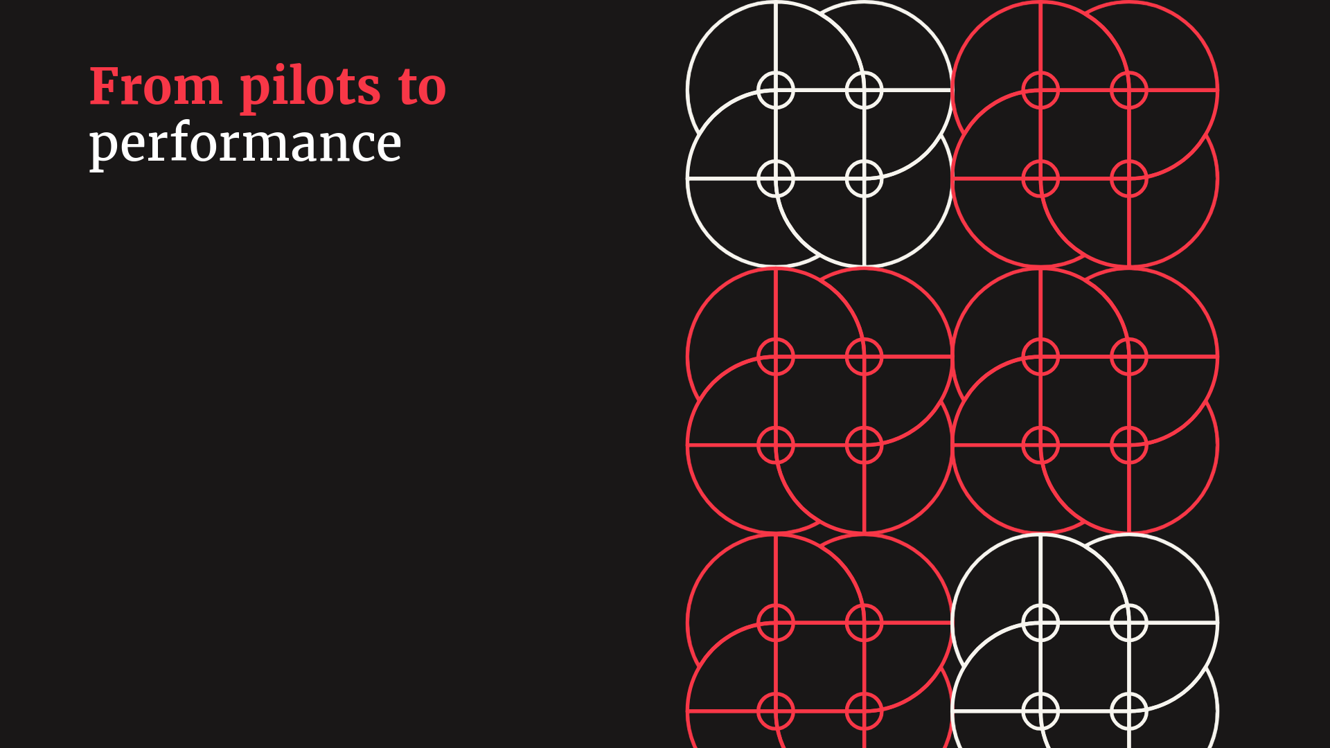 from pilots to performance title against a black background on the right are patterns of red and white icons