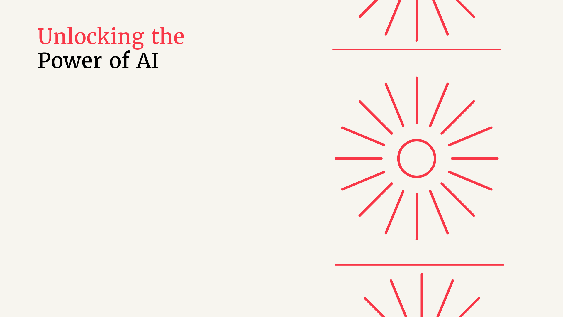 unlocking the power of AI title - with a sun icon and lines in red to the right hand side\