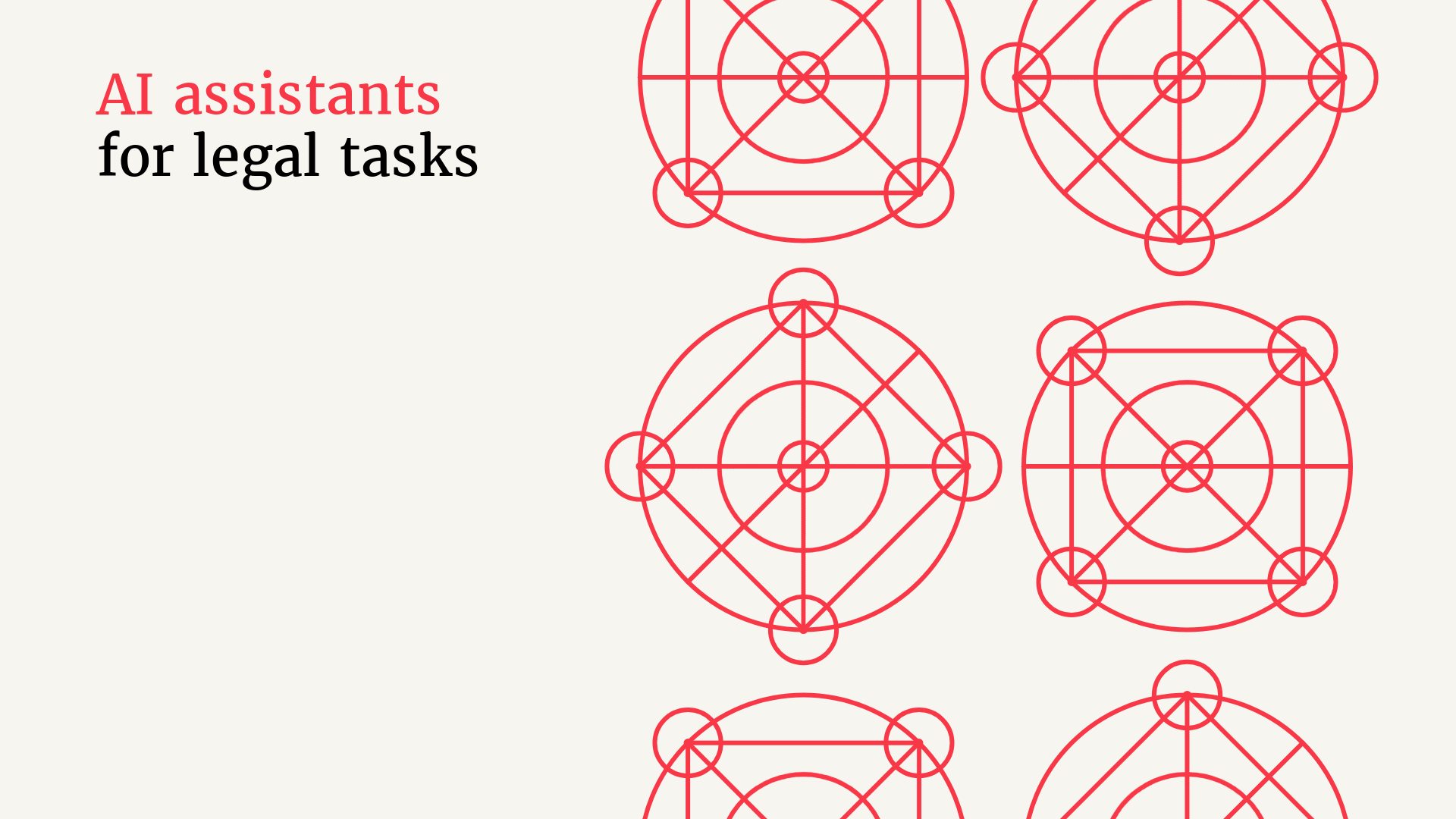 red outline circle pattern on the right and on the left is the title AI assistants for legal tasks