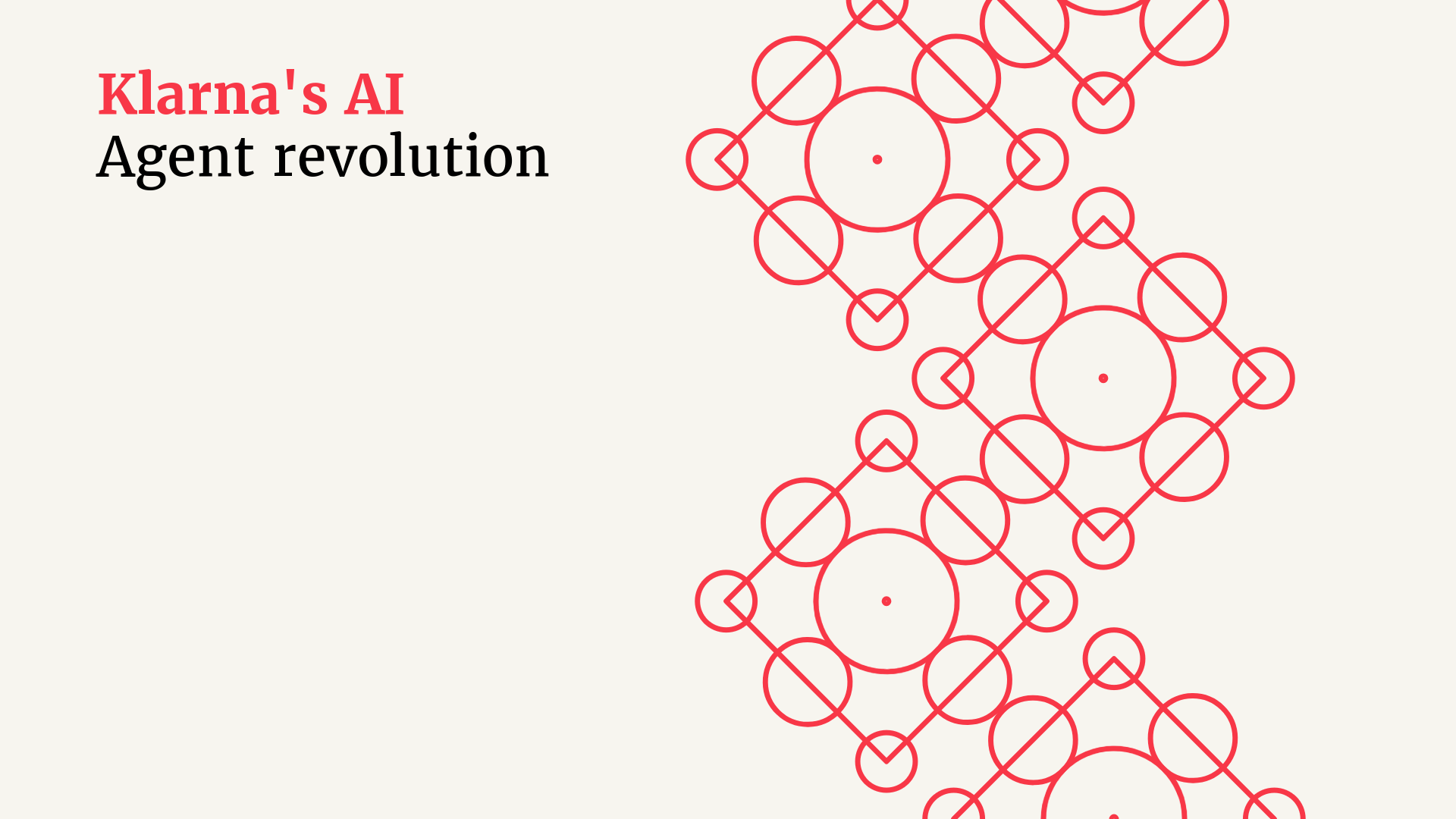 Klarna's AI Agent revolution title on the left and the right is circular and square red repeating pattern