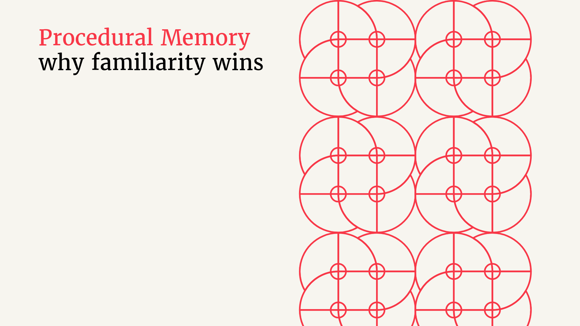 cream background, red pattern on the side made up of triangles, procedural memory why familiarity wins title on the left