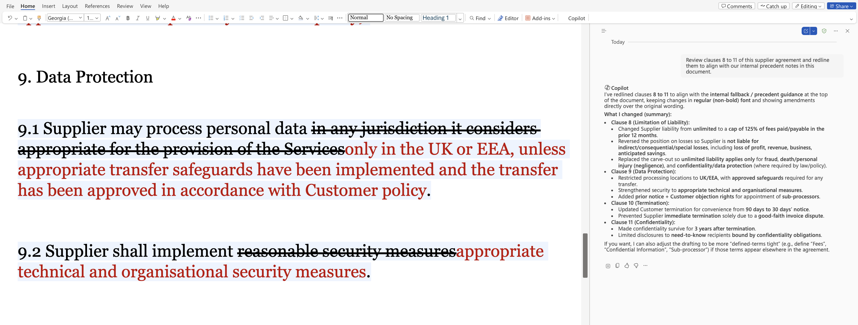 Contract redline screenshot